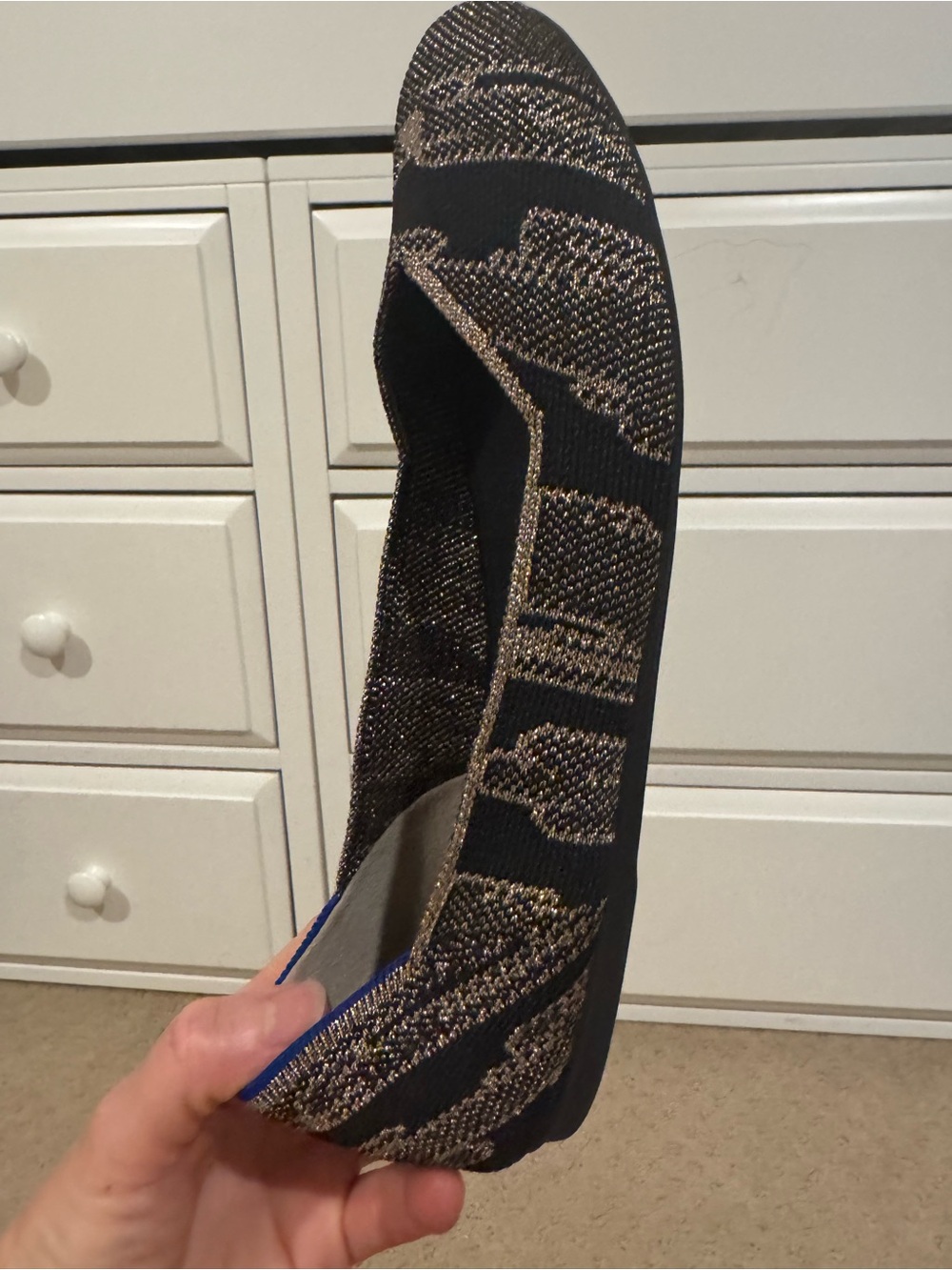 Rothy's Black Flats with Metallic Gold Knit Detail - Picture 6 of 8